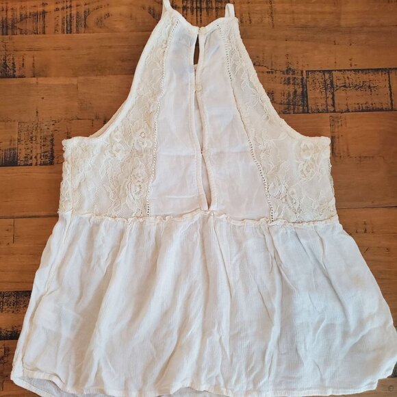 AMERICAN EAGLE Lace Button-Down Back Cream Halter Tank Top Shirt Boho XS - Picture 2 of 9